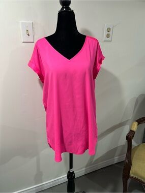 Express V-Neck Short Sleeve Tunic - Hot Pink